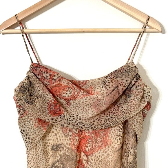 Vtg Y2K Alyn Paige Cheetah Print Paisley Maxi Dress Cowl Neck Chiffon Fairy - Picture 2 of 11